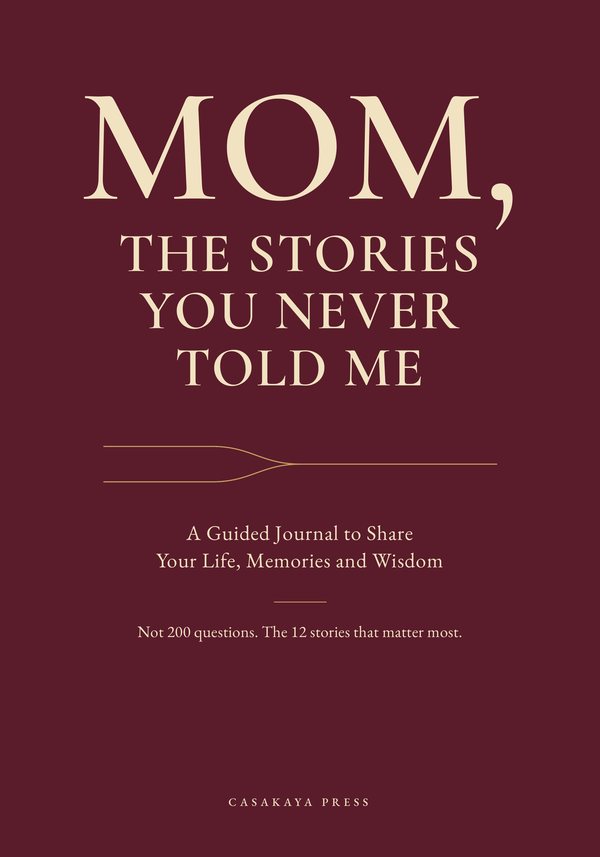 Cover of Mom, The Stories You Never Told Me, dark red.