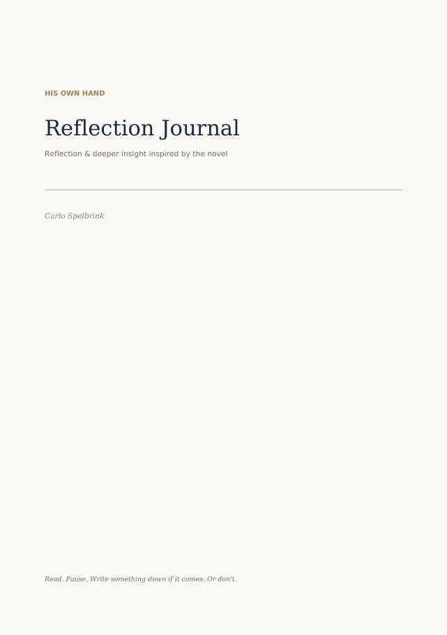 Cover of His Own Hand Pro, the reflection journal for the novel His Own Hand.